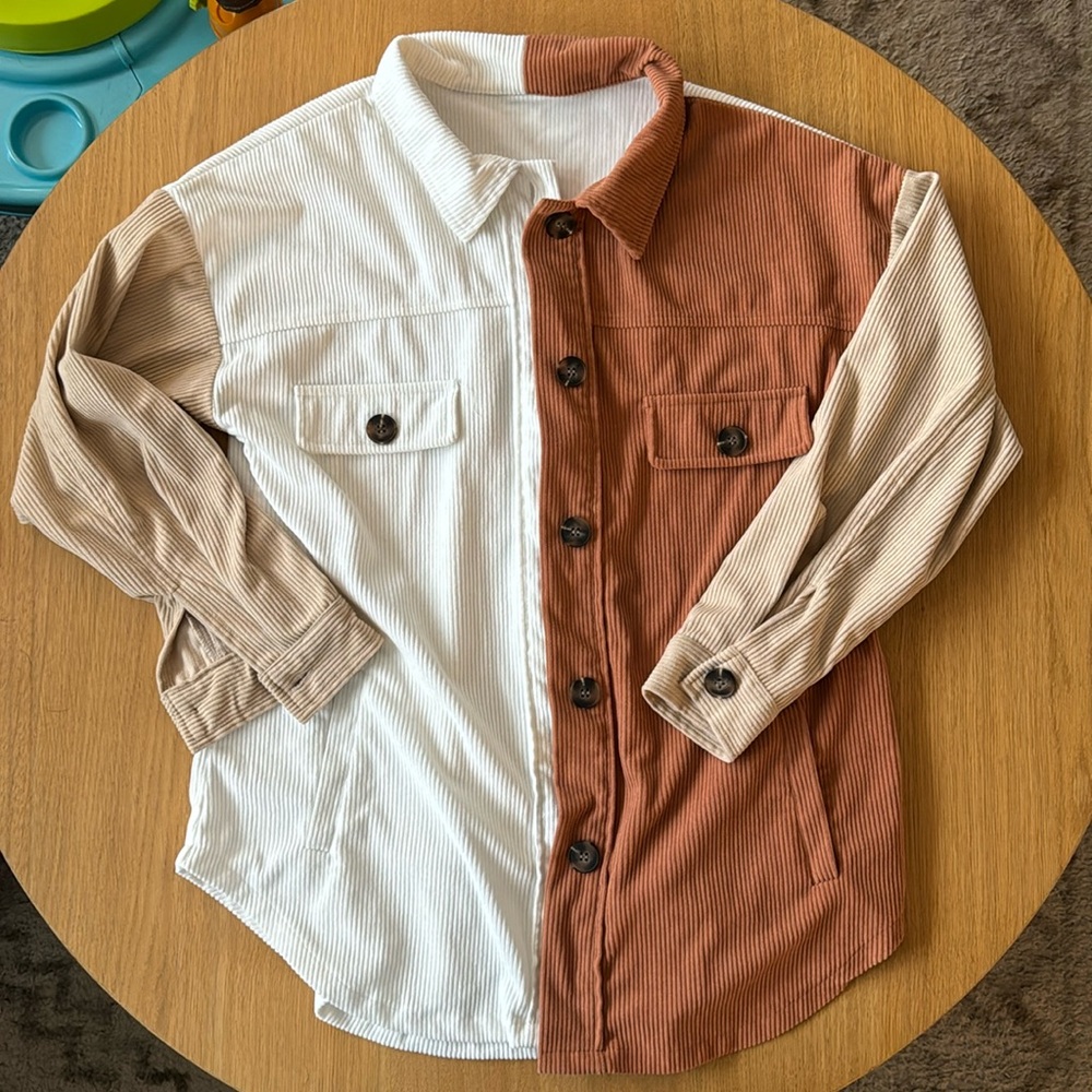 Corduroy color block button up shirt